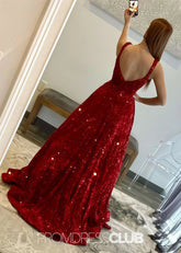 Kitty | A - line Sparkly Dark Red Long Prom Dress - Price #price_variant_lowest# - Dark Red - PromDressClub